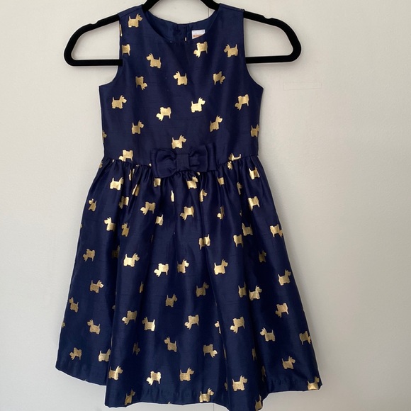 NEW Gymboree Sleeveless Girl 7 Navy Gold Scottie Dog Party Formal Dress Holidays - Picture 1 of 8